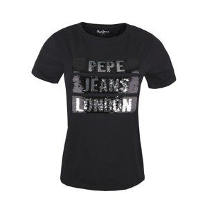 Pepe Jeans dámské černé tričko Moma s měnícími se flitry - XS (999)